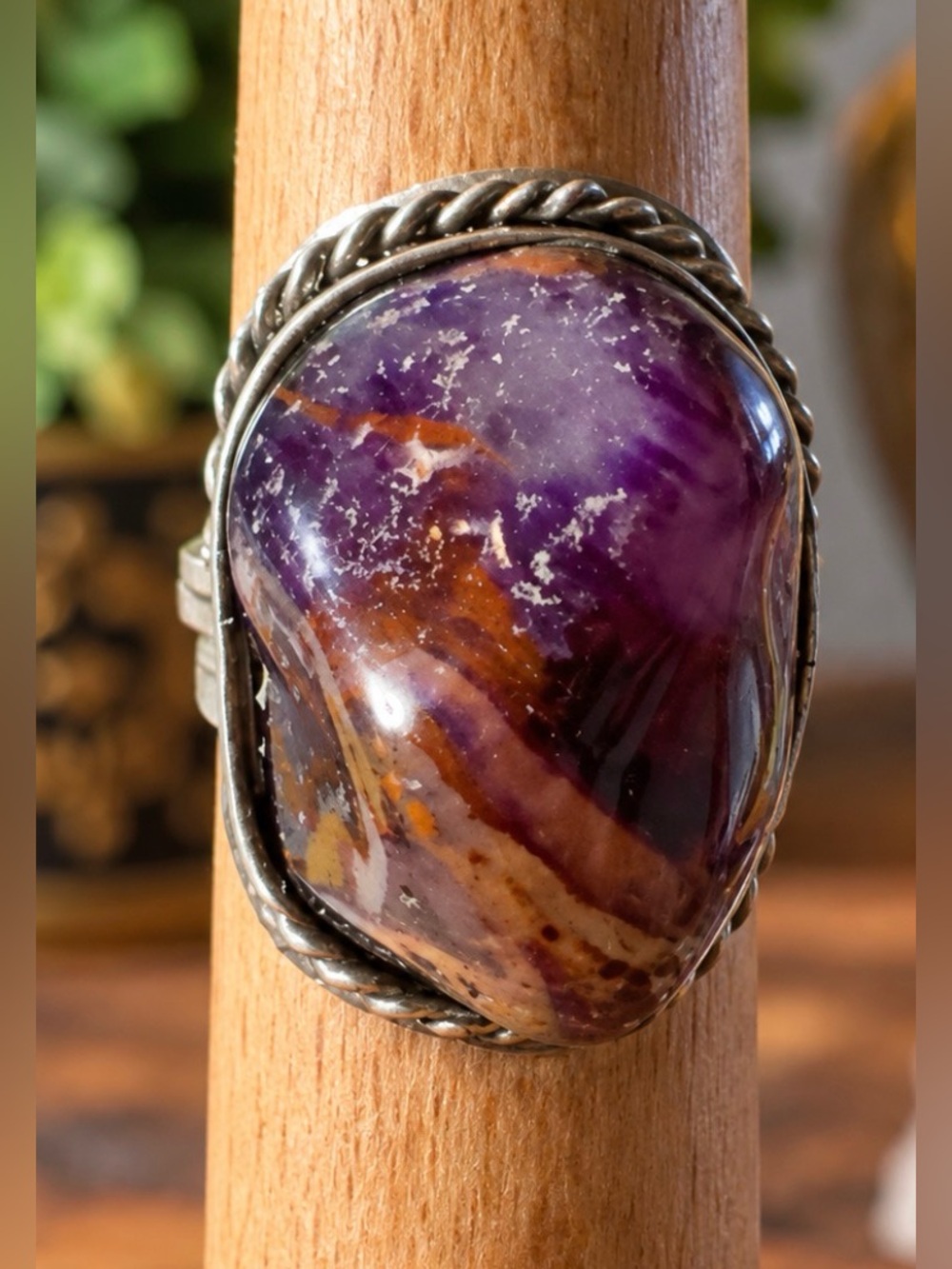 Amethyst Brown Matrix Statement Ring Adjustable Size 7 to 12